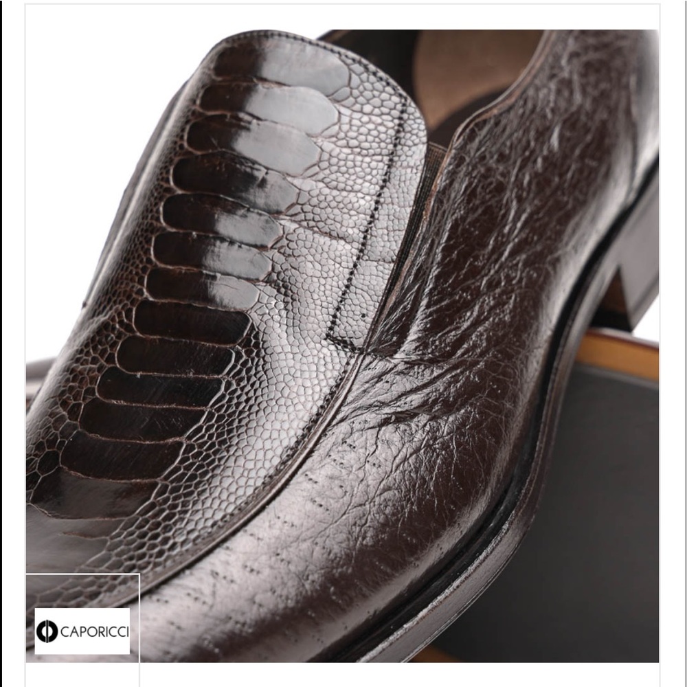 Caporicci 3324 Ostrich & Peccary Loafers Dark Brown - Picture 3 of 4